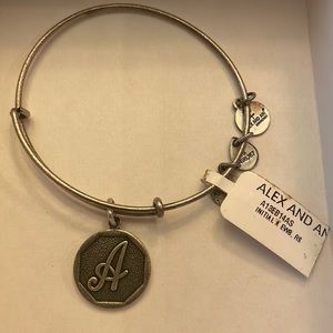 Nwt Alex and Ani charm bangle bracelet initial A monogram energy made USA silver
